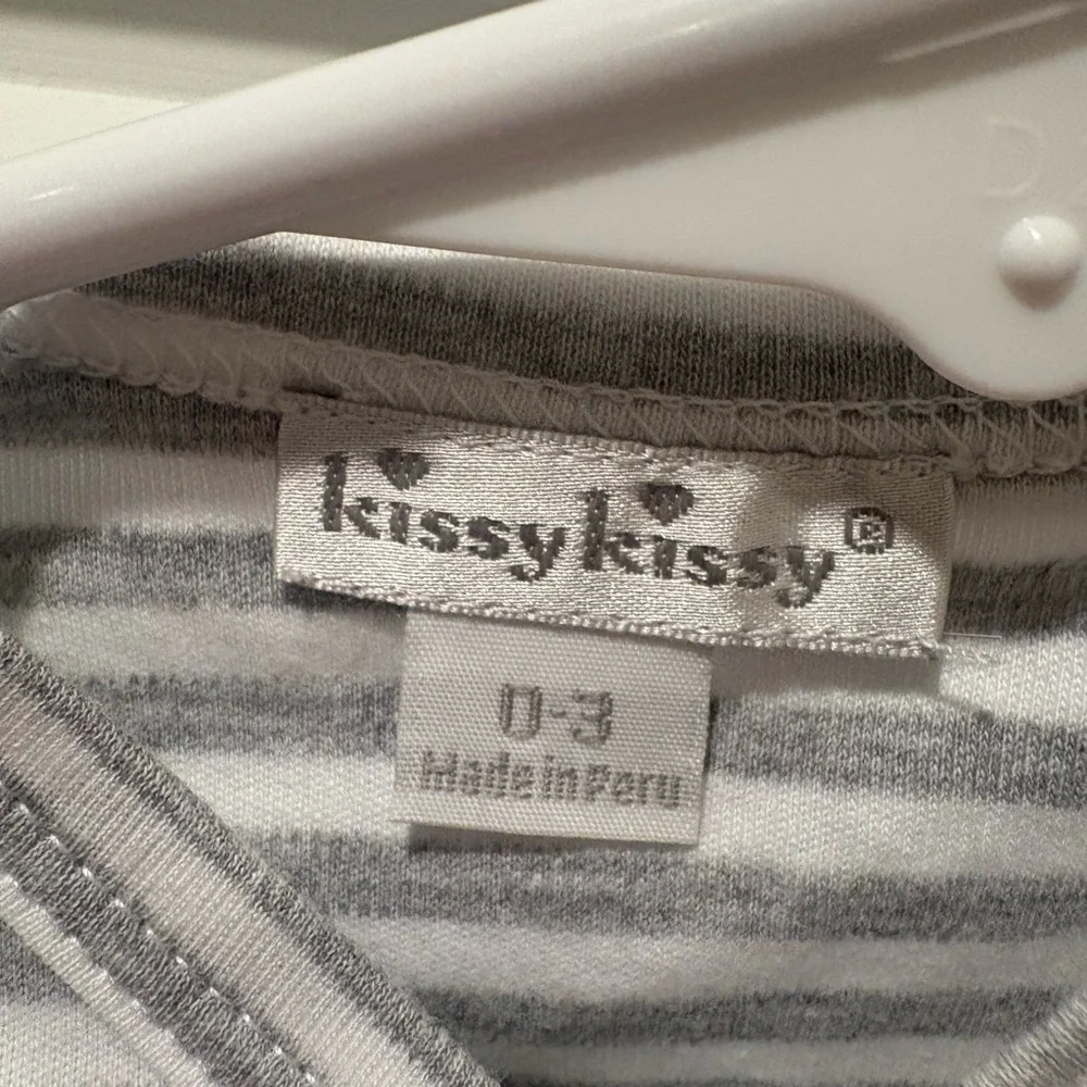 Kissy Kissy Gray & White Striped Set w/ Sports Embroidery Size 0-3